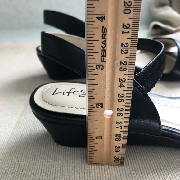 Women’s Black Sandal Slingback SZ 7.5 LifeStride Low Heel Preppy Open Toe Office - Picture 4 of 11